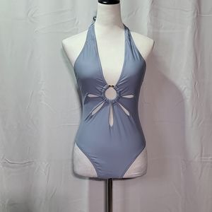 Cupshe Women's NWT Blue Halter Tie One Piece O-ring Cut Out Swimsuit Size Medium